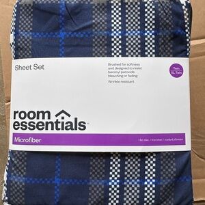 Room Essentials Blue and Gray Plaid Microfiber Sheet Set